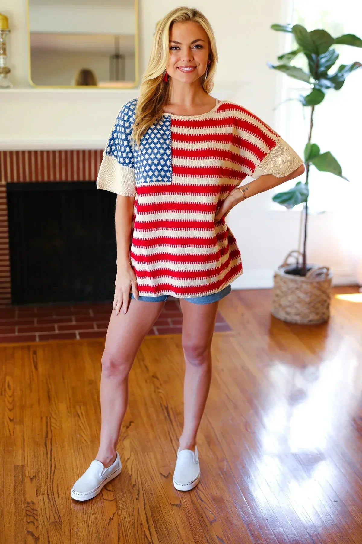 American Flag Jacquard Knit Sweater Top - DAVERRI FASHIONS