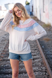 Taupe & Sky Blue Thermal Knit Out Seam Stitch Pullover | 2024 Blow-Out Sale Daverri Fashions