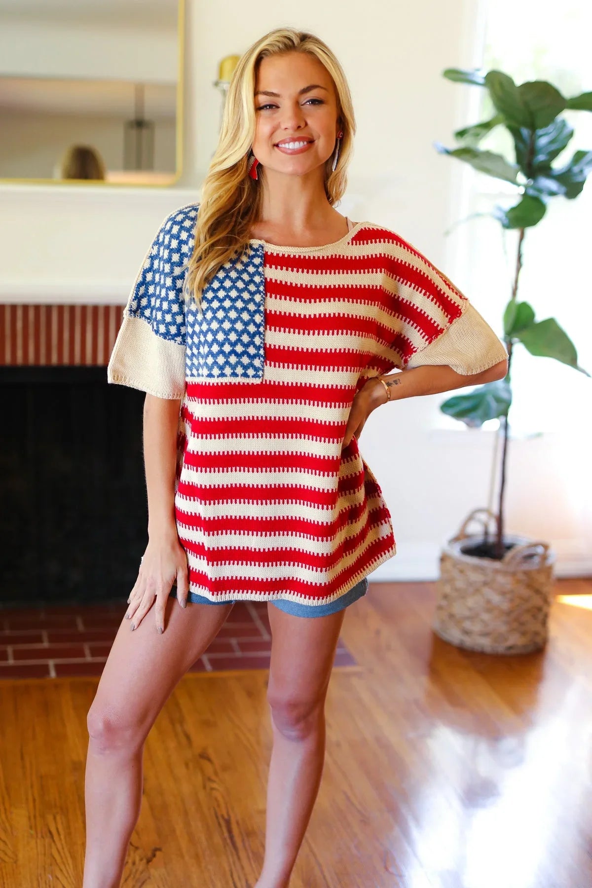 American Flag Jacquard Knit Sweater Top | Daverri Fashions