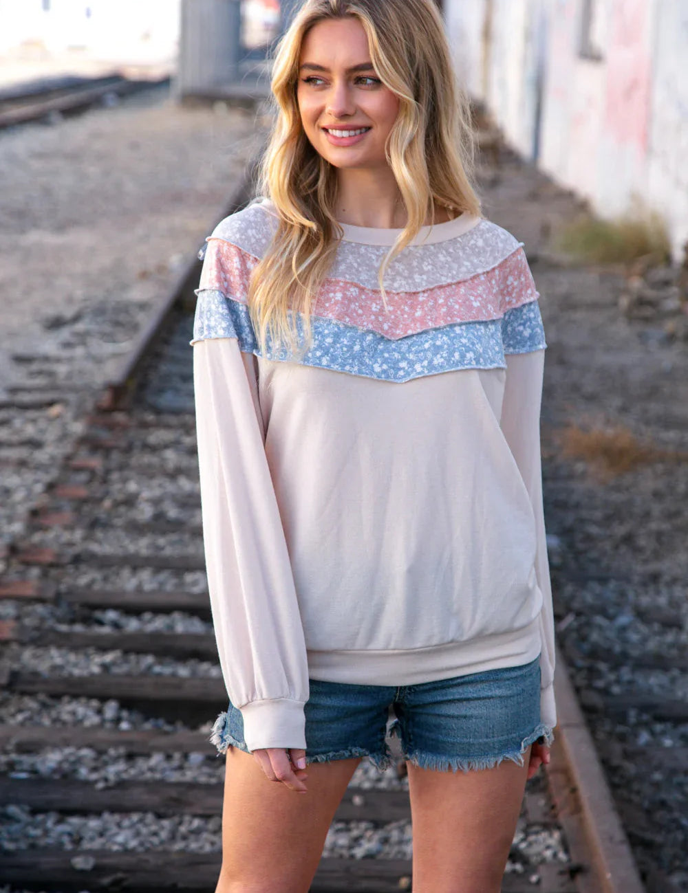 Taupe & Sky Blue Thermal Knit Out Seam Stitch Pullover | 2024 Blow-Out Sale Daverri Fashions