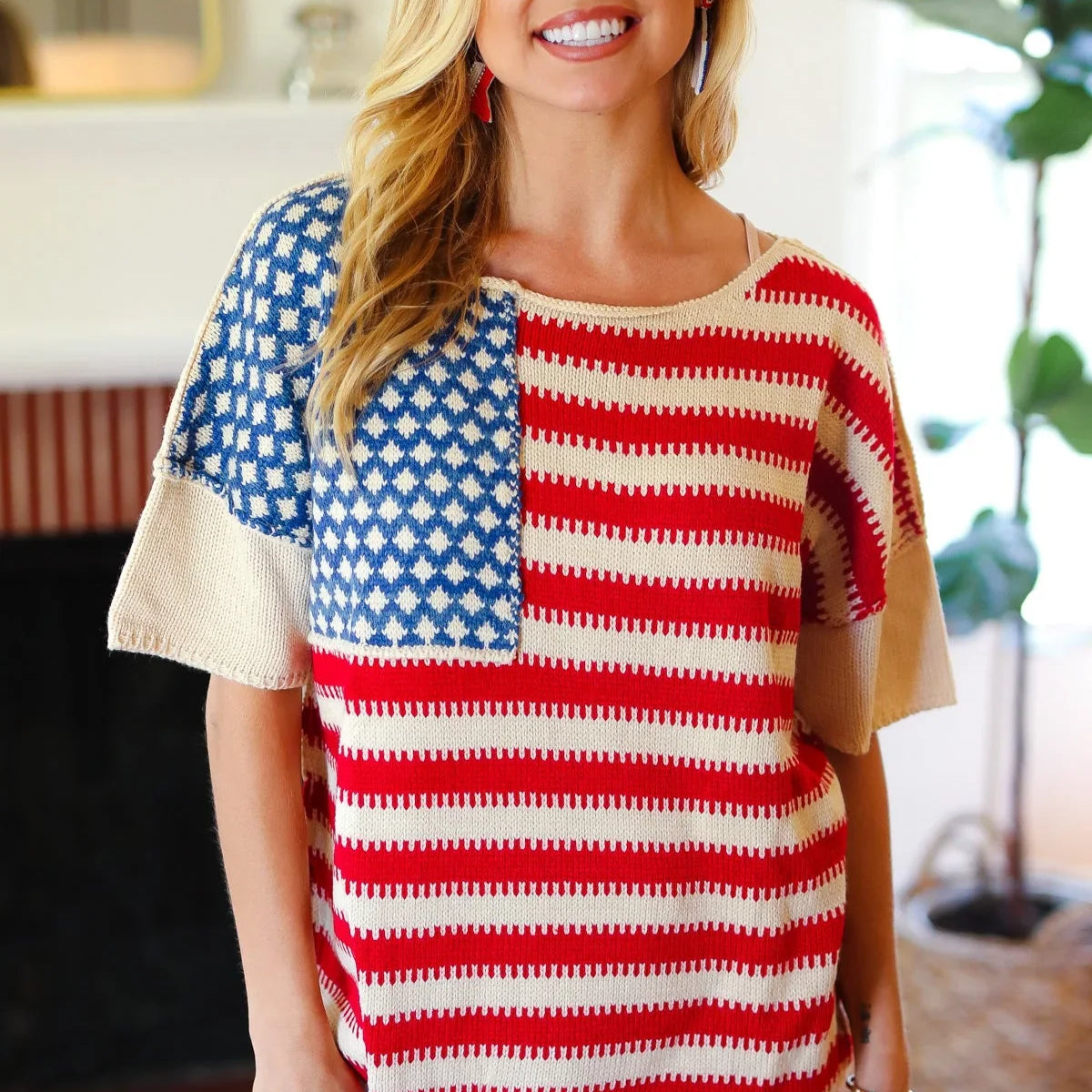 American Flag Jacquard Knit Sweater Top | Daverri Fashions