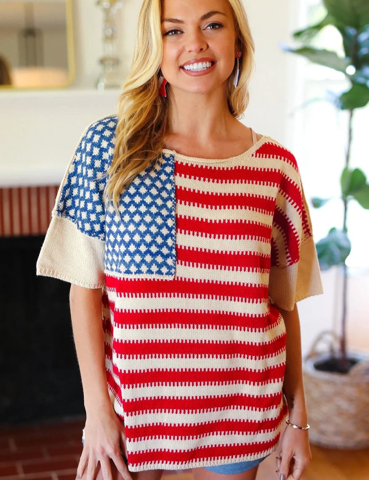 American Flag Jacquard Knit Sweater Top | Daverri Fashions