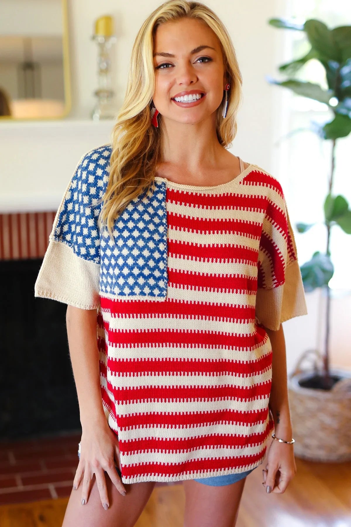 American Flag Jacquard Knit Sweater Top | Daverri Fashions