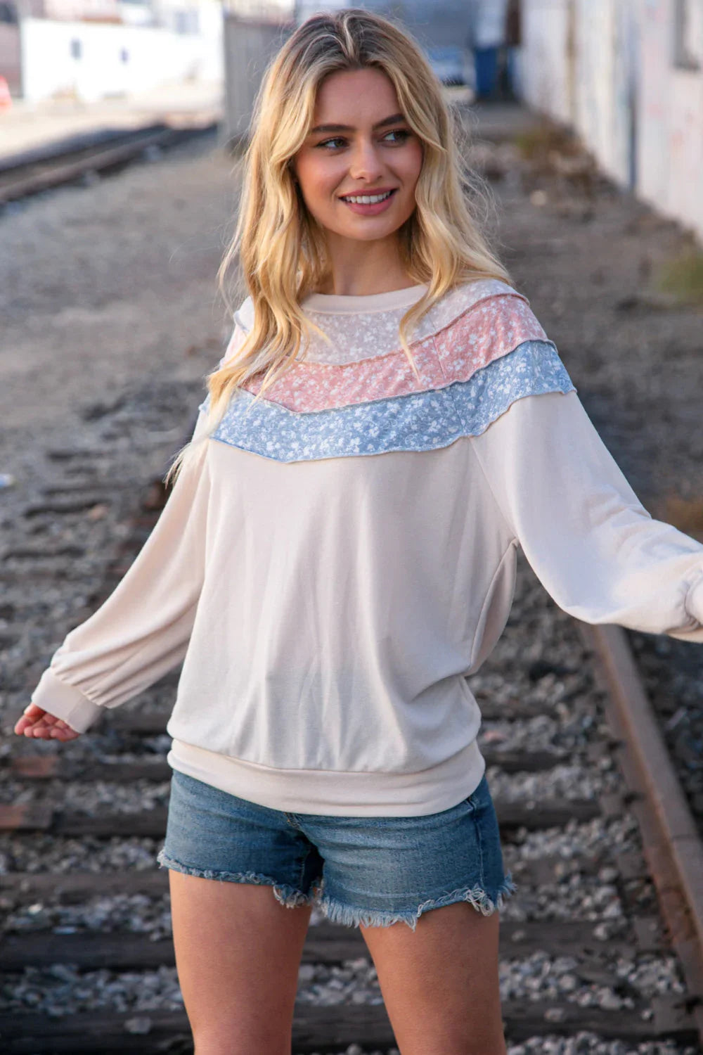 Taupe & Sky Blue Thermal Knit Out Seam Stitch Pullover | 2024 Blow-Out Sale Daverri Fashions