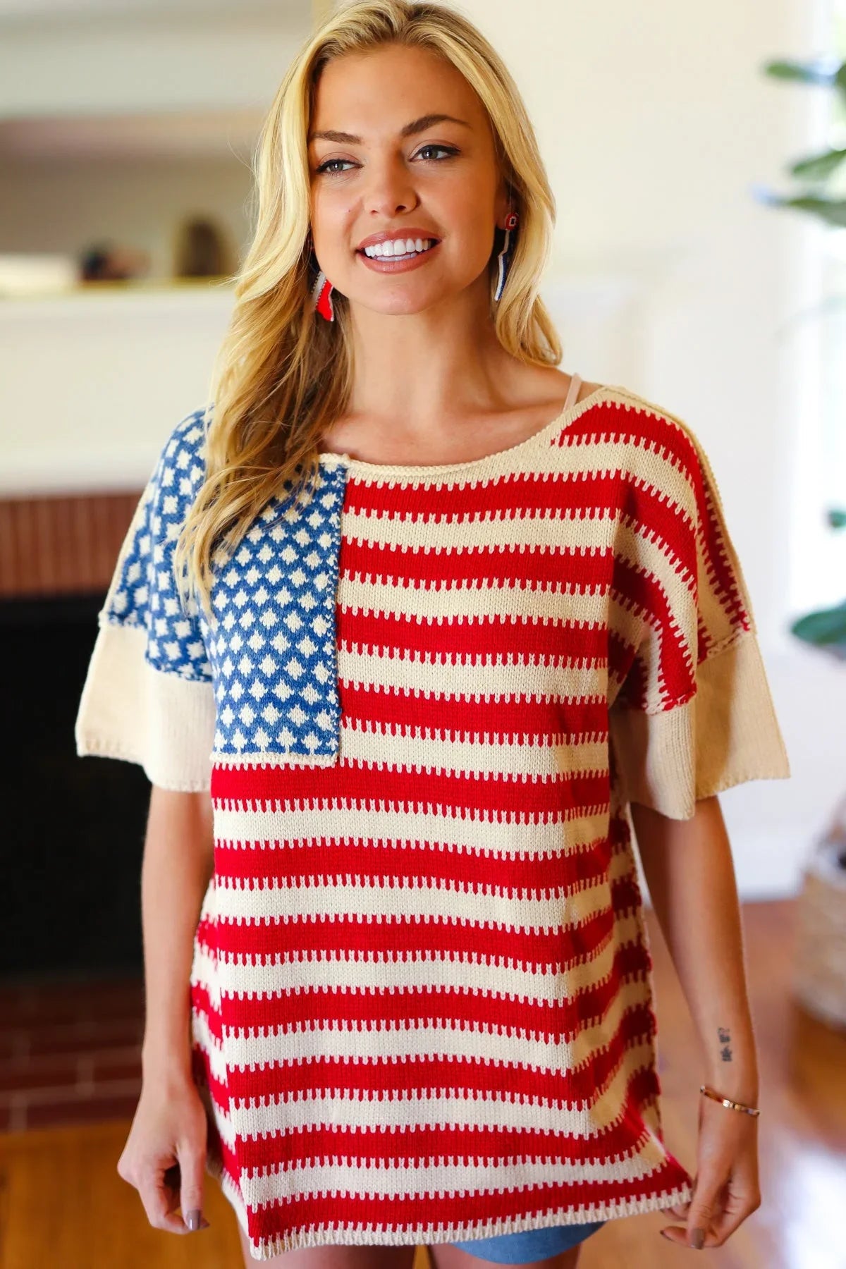 American Flag Jacquard Knit Sweater Top | Daverri Fashions