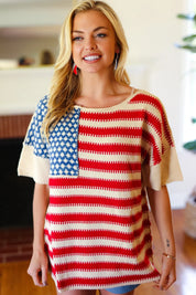 American Flag Jacquard Knit Sweater Top | Daverri Fashions