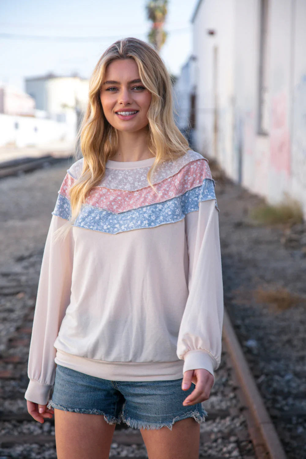 Taupe & Sky Blue Thermal Knit Out Seam Stitch Pullover | 2024 Blow-Out Sale Daverri Fashions