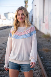 Taupe & Sky Blue Thermal Knit Out Seam Stitch Pullover | 2024 Blow-Out Sale Daverri Fashions