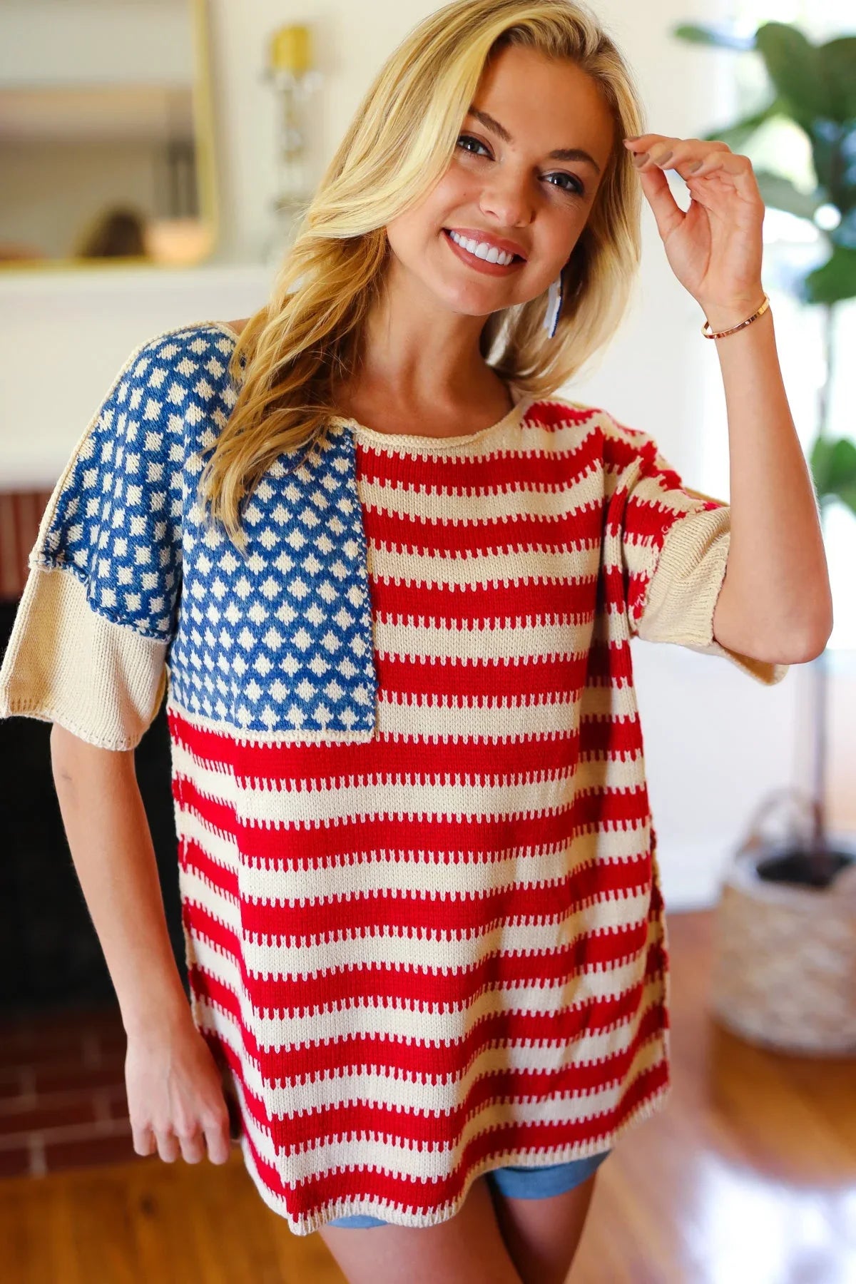 American Flag Jacquard Knit Sweater Top | Daverri Fashions