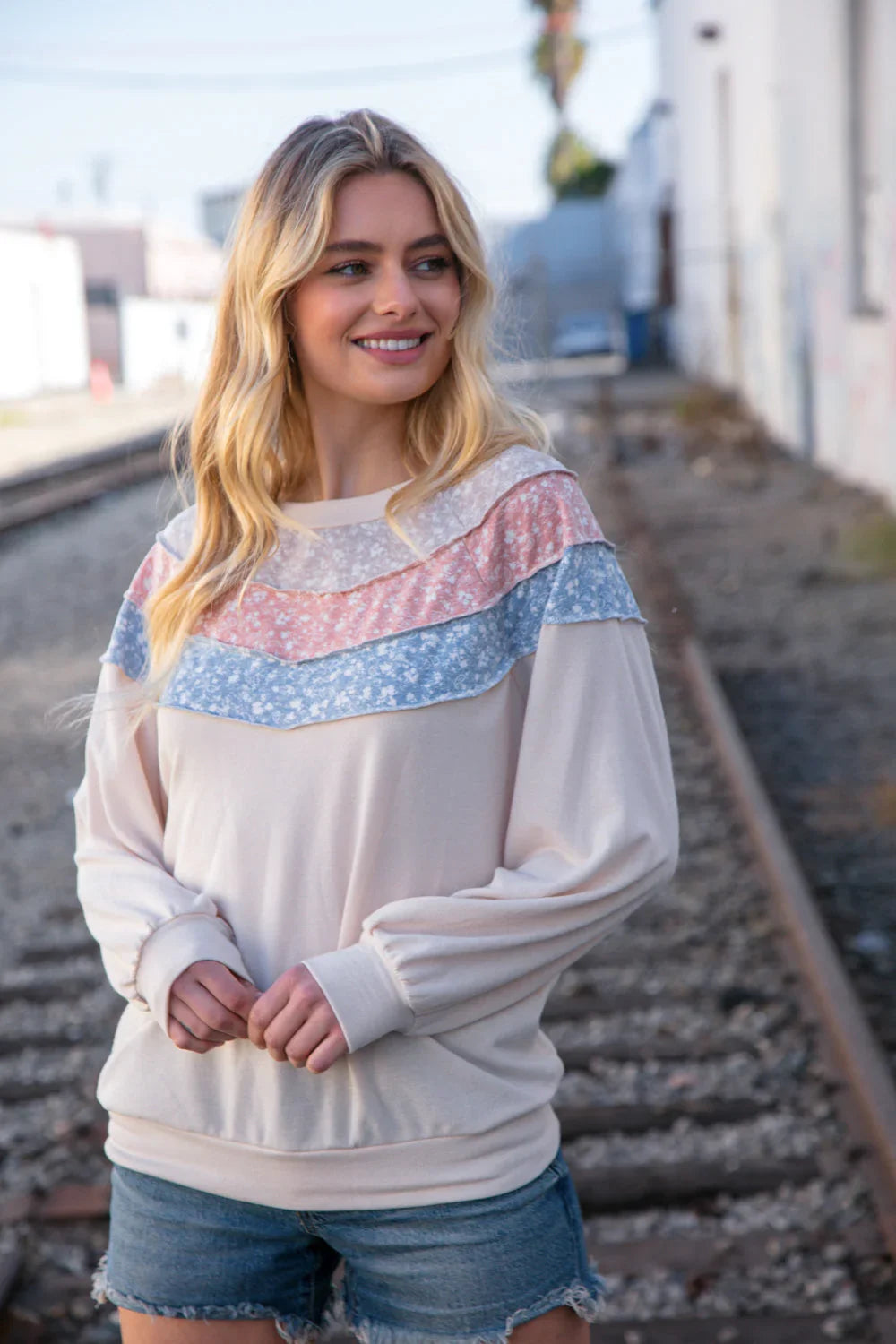 Taupe & Sky Blue Thermal Knit Out Seam Stitch Pullover | 2024 Blow-Out Sale Daverri Fashions