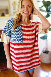 American Flag Jacquard Knit Sweater Top | Daverri Fashions