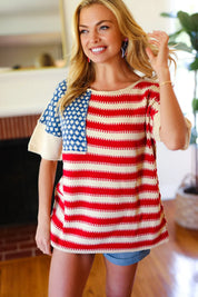 American Flag Jacquard Knit Sweater Top | Daverri Fashions