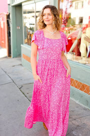 Perfectly You Fuchsia Ditzy Floral Fit & Flare Maxi Dress | Daverri Fashions
