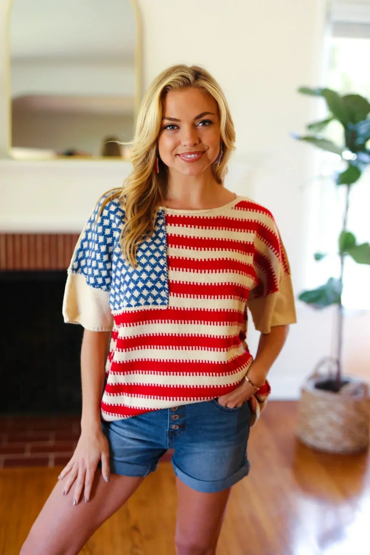 American Flag Jacquard Knit Sweater Top - DAVERRI FASHIONS