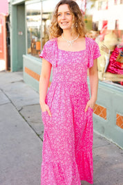 Perfectly You Fuchsia Ditzy Floral Fit & Flare Maxi Dress | Daverri Fashions