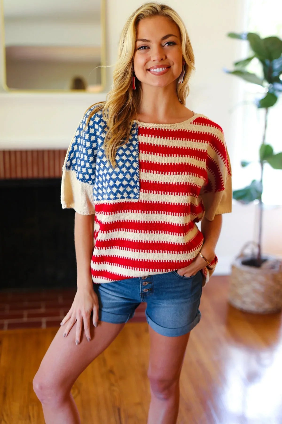 American Flag Jacquard Knit Sweater Top | Daverri Fashions