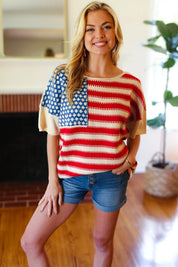American Flag Jacquard Knit Sweater Top | Daverri Fashions