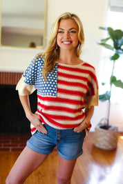 American Flag Jacquard Knit Sweater Top | Daverri Fashions