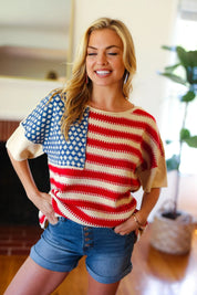 American Flag Jacquard Knit Sweater Top | Daverri Fashions
