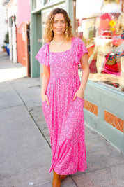 Perfectly You Fuchsia Ditzy Floral Fit & Flare Maxi Dress | Daverri Fashions