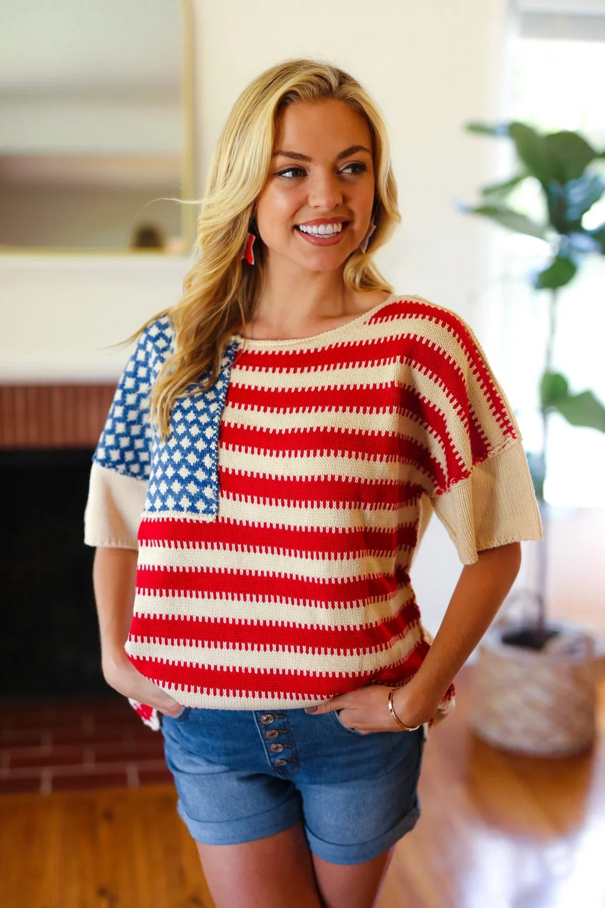American Flag Jacquard Knit Sweater Top | Daverri Fashions