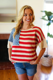 American Flag Jacquard Knit Sweater Top | Daverri Fashions