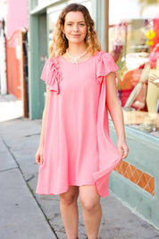 Out For The Day Peach Crinkle Woven Ruffle Sleeve Dress | Daverri Fashions