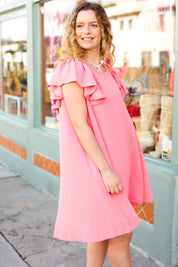 Out For The Day Peach Crinkle Woven Ruffle Sleeve Dress | Daverri Fashions