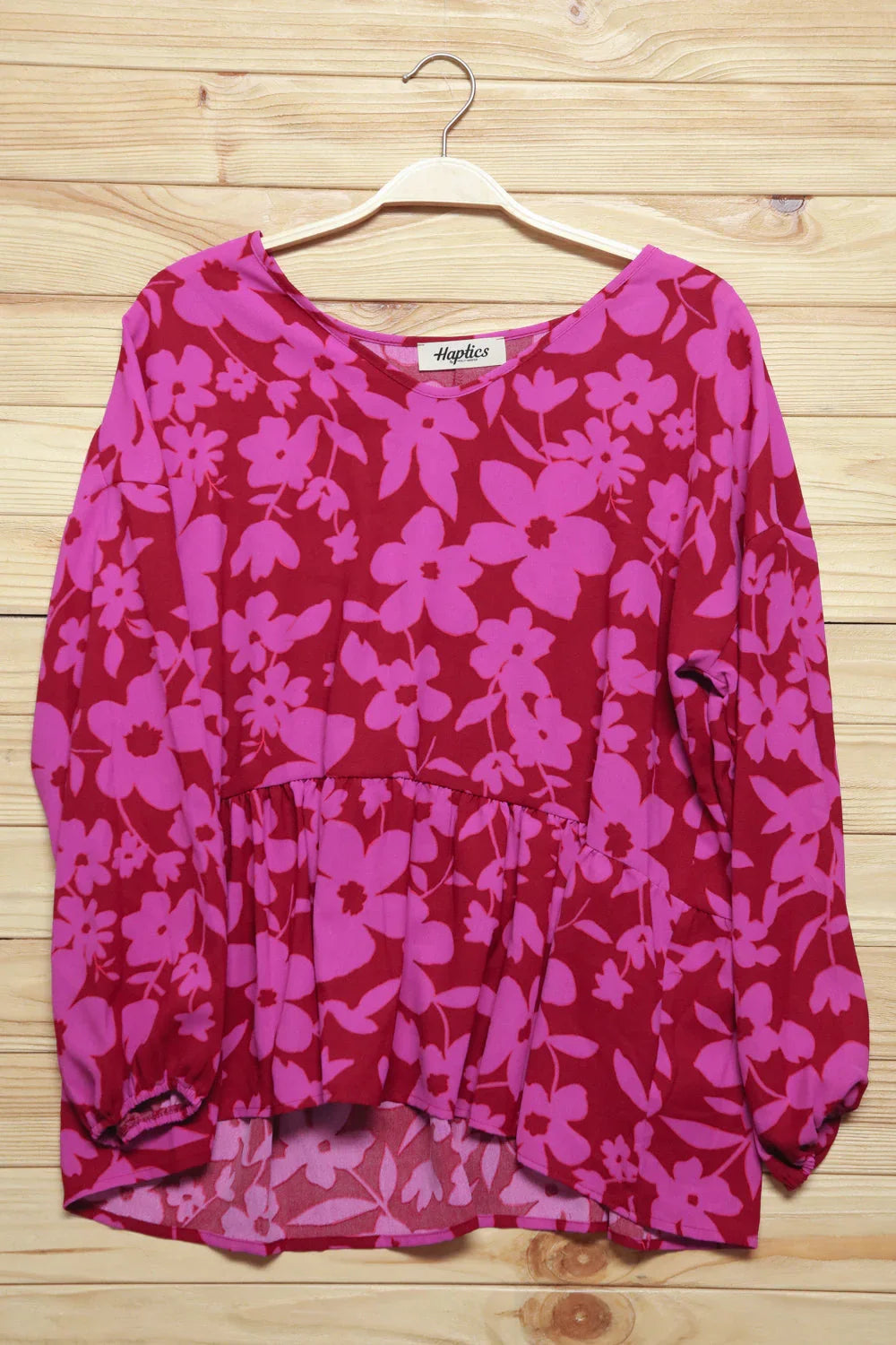 Red & Magenta Floral V Neck Woven Babydoll Top | Daverri Fashions