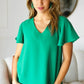 In Your Dreams Emerald Green Flutter Sleeve V Neck Top - DAVERRI FASHIONS