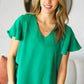 In Your Dreams Emerald Green Flutter Sleeve V Neck Top - DAVERRI FASHIONS