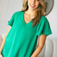 In Your Dreams Emerald Green Flutter Sleeve V Neck Top - DAVERRI FASHIONS