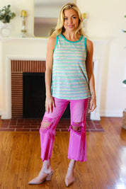 Casual Living Mint Multicolor Stripe Textured Knit Tank Top | 07-01-25 Summer Sale Daverri Fashions