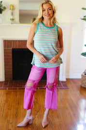 Casual Living Mint Multicolor Stripe Textured Knit Tank Top | 07-01-25 Summer Sale Daverri Fashions