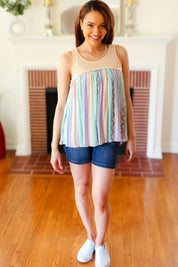 Mustard Two-Tone Boho Print Back Tie Tank | Daverri Fashions