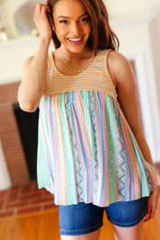 Mustard Two-Tone Boho Print Back Tie Tank | Daverri Fashions