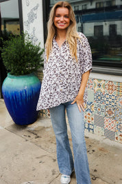 Feeling Bold Ivory Animal Print Dolman Collar Button Down Top | Daverri Fashions