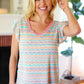 Sunny Days Coral Two Tone Striped Textured Knit V Neck Top - DAVERRI FASHIONS