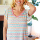 Sunny Days Coral Two Tone Striped Textured Knit V Neck Top - DAVERRI FASHIONS