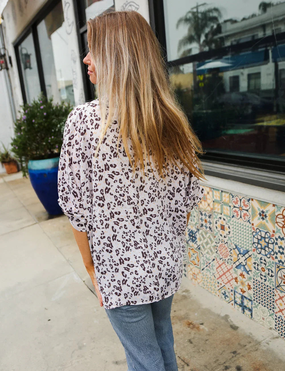 Feeling Bold Ivory Animal Print Dolman Collar Button Down Top | Daverri Fashions