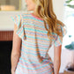 Sunny Days Coral Two Tone Striped Textured Knit V Neck Top - DAVERRI FASHIONS