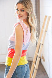 Pink/Lavender Waffle Thermal Color Block Slim Fit Top | Daverri Fashions