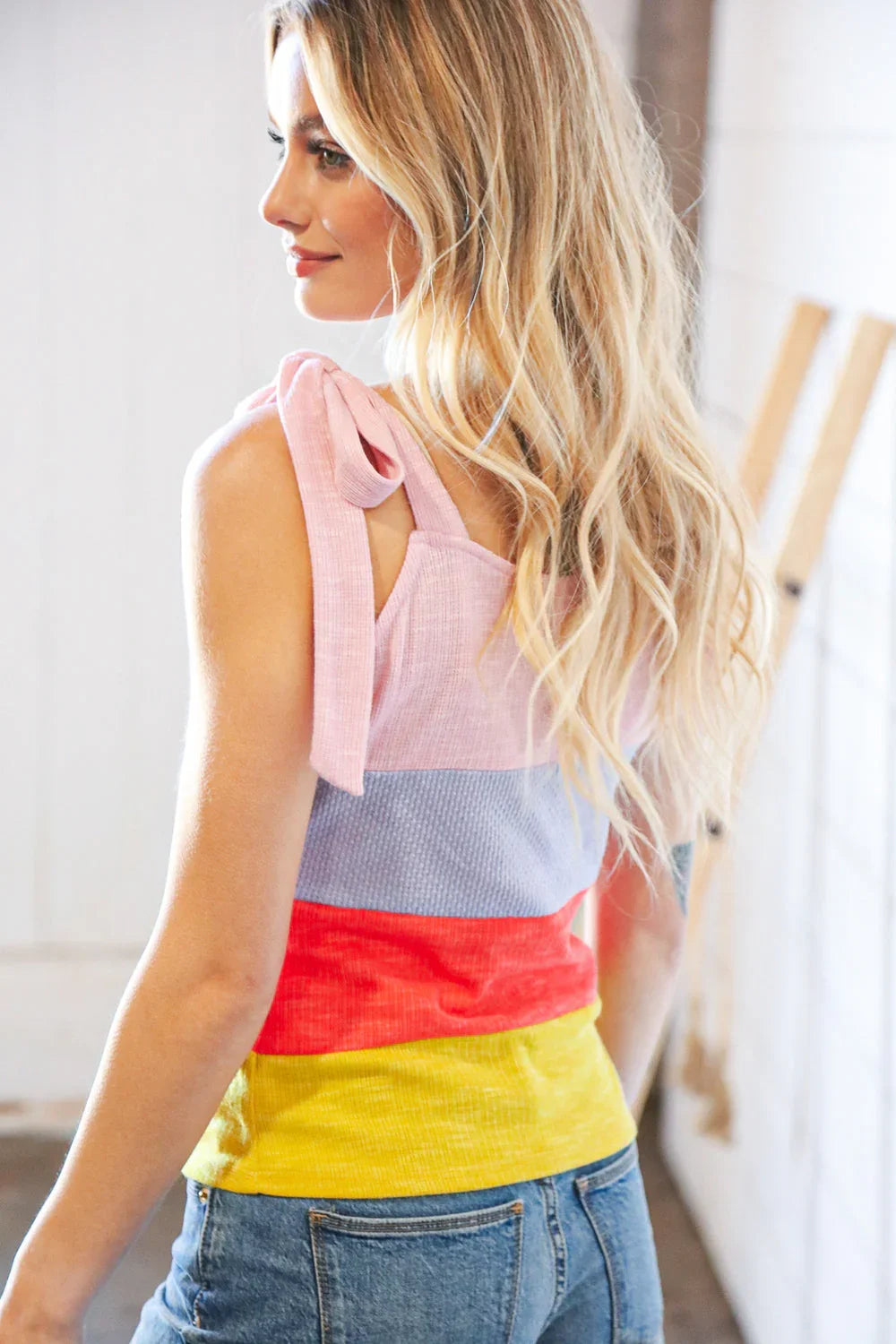 Pink/Lavender Waffle Thermal Color Block Slim Fit Top | Daverri Fashions