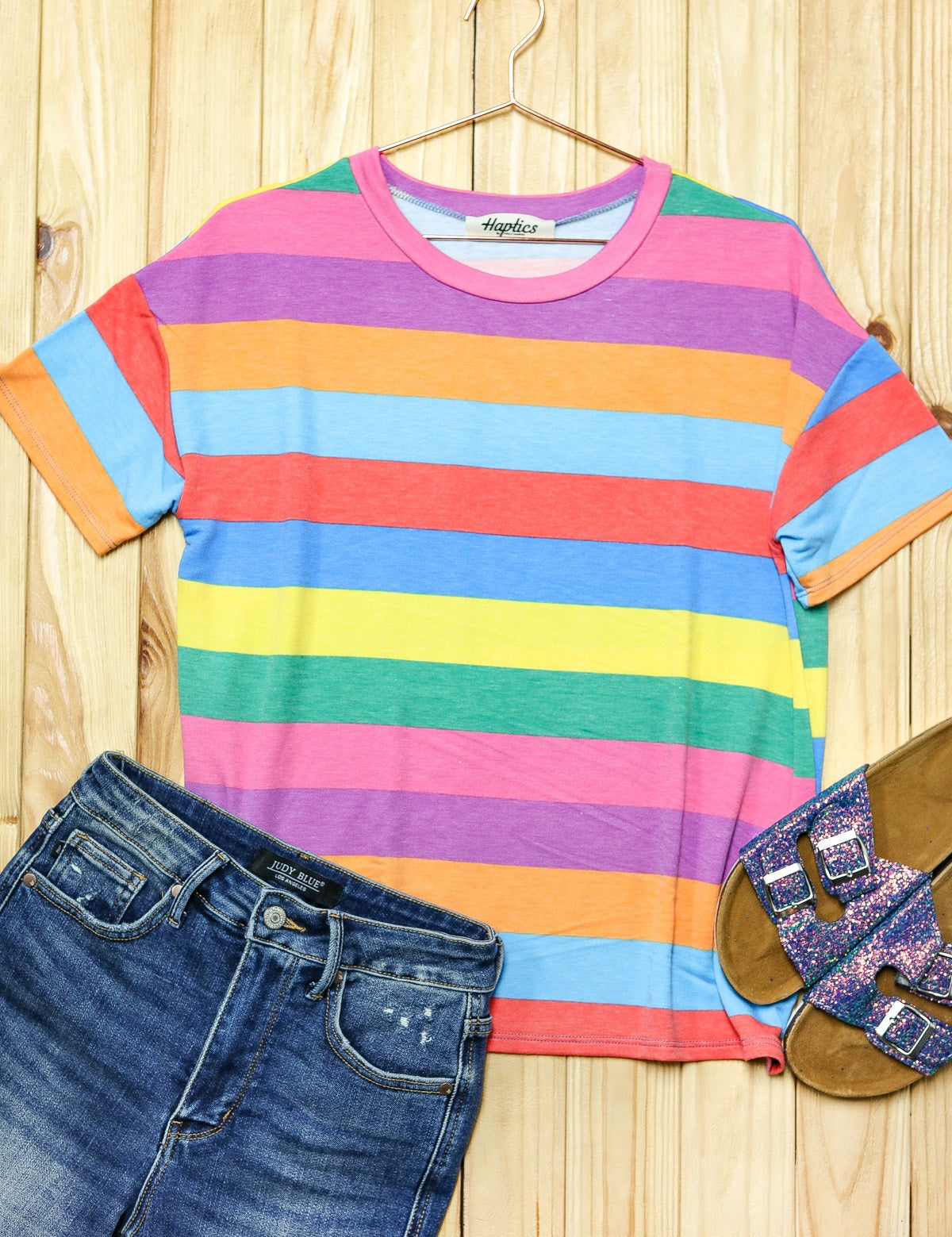 Haptics Multicolor Striped Terry Top | Tops Daverri Fashions