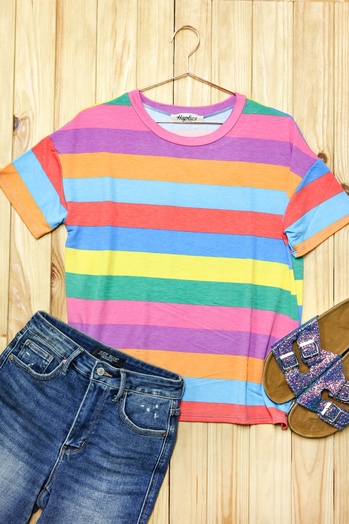 Haptics Multicolor Striped Terry Top | Tops Daverri Fashions