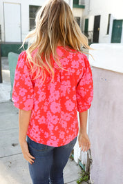 New Day Red Ribbon Bow Detail Floral Woven Blouse | Daverri Fashions