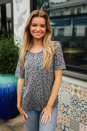 Fall For Me Charcoal Animal Print Thermal Snap Tee | Daverri Fashions
