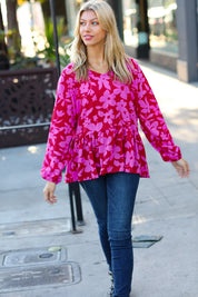 Red & Magenta Floral V Neck Woven Babydoll Top | Daverri Fashions