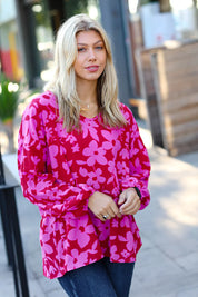 Red & Magenta Floral V Neck Woven Babydoll Top | Daverri Fashions