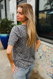Fall For Me Charcoal Animal Print Thermal Snap Tee | Daverri Fashions
